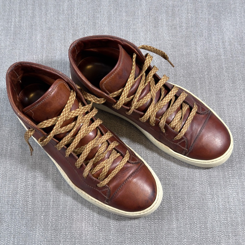 Peter Nappi Mens Brown Leather High Top Sneakers Vibram Sole Made in Italy 43